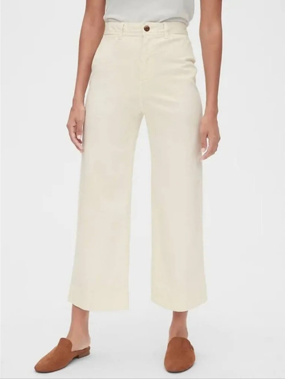 Gap High Rise Wide Leg Crop Pants Trousers Cropped Ivory Frost Cream Chino 4
